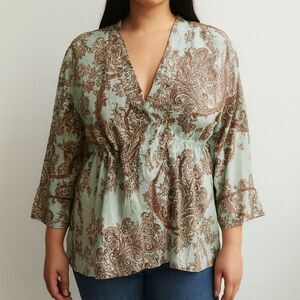 Kiyomi Cotton Boho Print Tunic Top Size Large Casual Lightweight